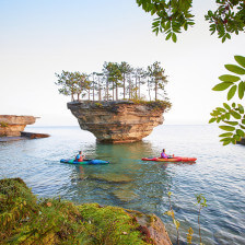 Kayaking near Lake Huron's Turnip Rock off the coast of Port Austin, Michigan
