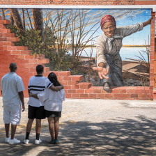 Admiring the Harriet Tubman mural in Dorchester County, Maryland