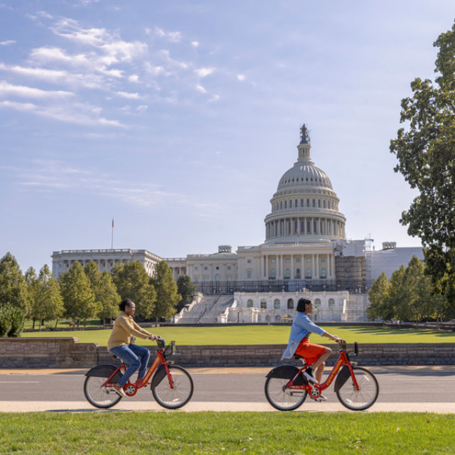 Biking in front of the United States Capitol in Washington, D.C.