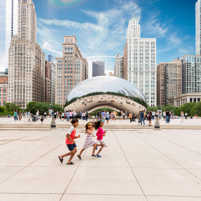 Visiting the Cloud Gate sculpture in Millennium Park, Chicago, Illinois